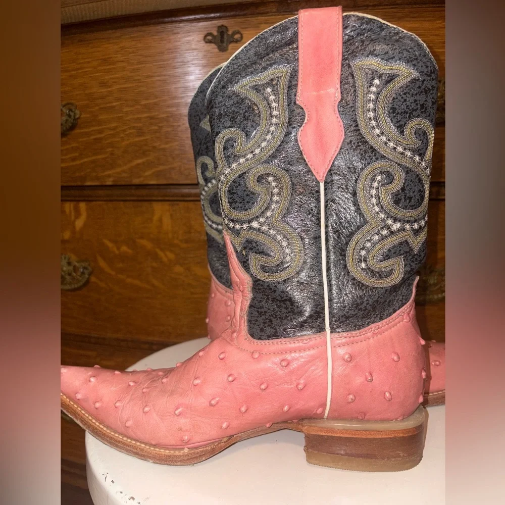 Rouswest Pink Ostrich Cowboy Boots Women’s 5.5 Made in Mexico - Picture 4 of 15